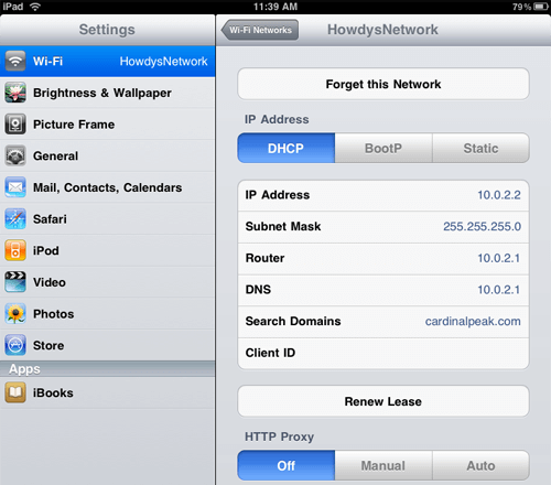 ipad Wi-Fi settings screenshot