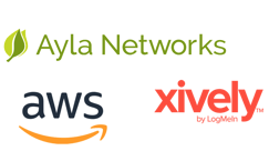 ayla networks, aws, and xively logos