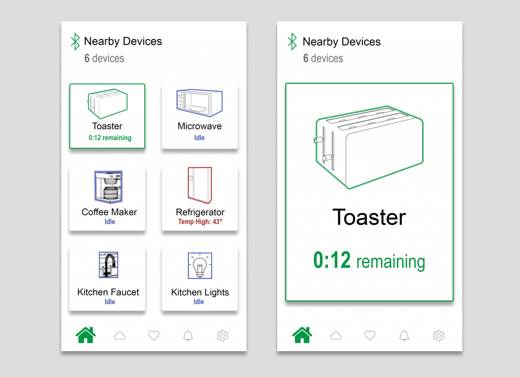 Sample Disposable Bluetooth app screen showing toaster with 12 seconds remaining