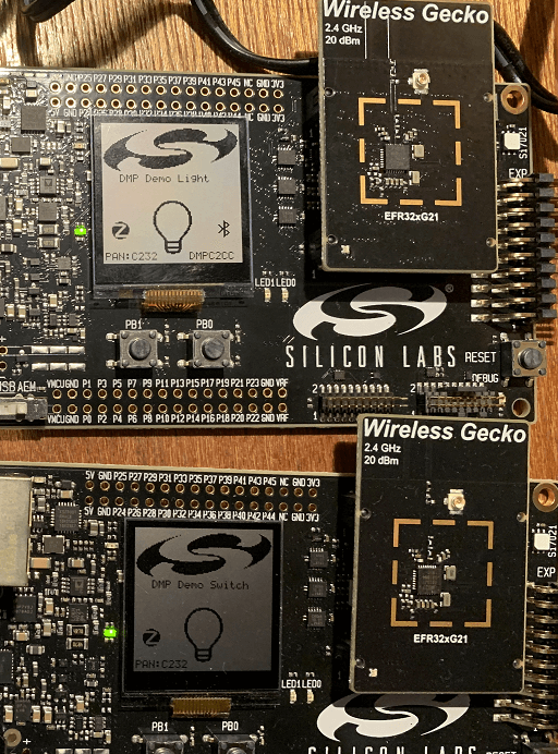 Light (top) and switch (bottom) devices on Zigbee network