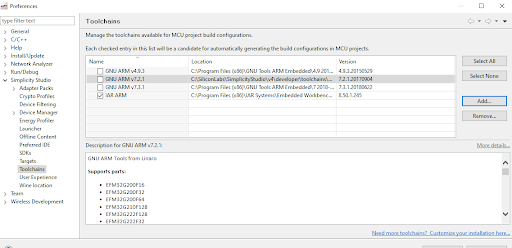 Simplicity Studio Toolchains