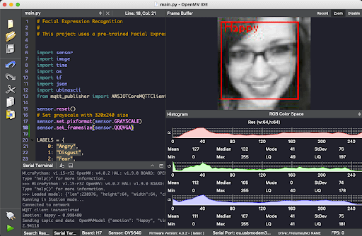 Image showing the model successfully detecting a "happy" facial expression