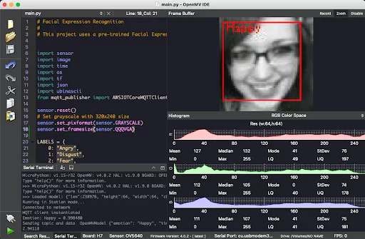 Image showing the model successfully detecting a "happy" facial expression