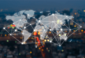 iot security graphic showing connecting dots on a world map