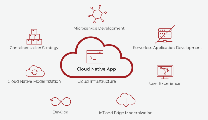a graphic showing the cloud native application development services offered by Cardinal Peak