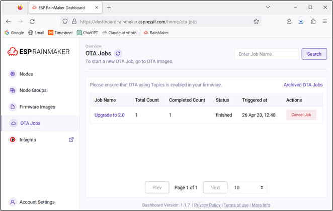 Espressif rainmaker demo dashboard