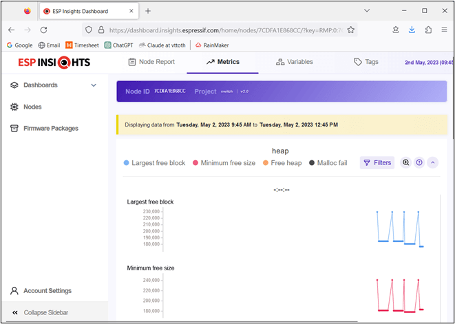 Espressif rainmaker demo dashboard analytics