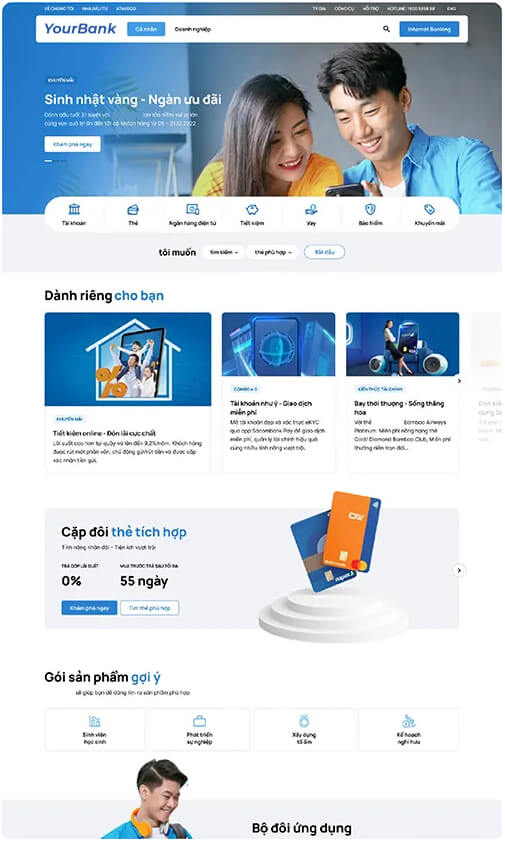 Responsive website UI design for a financial institution, shown on a laptop mockup, highlighting a personalized banking dashboard and digital experience transformation.