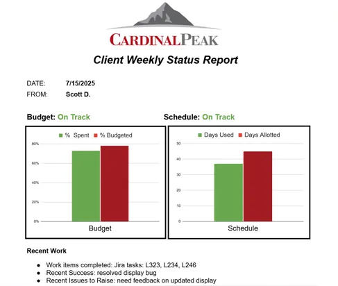 cardinal peak client weekly status report